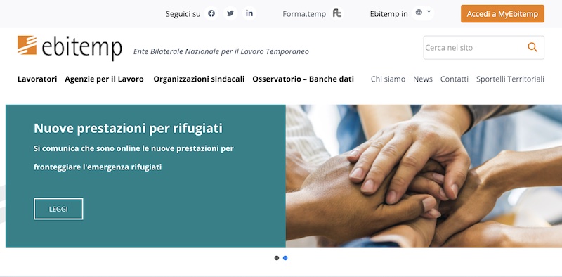 Screenshot del portale Ebitemp
