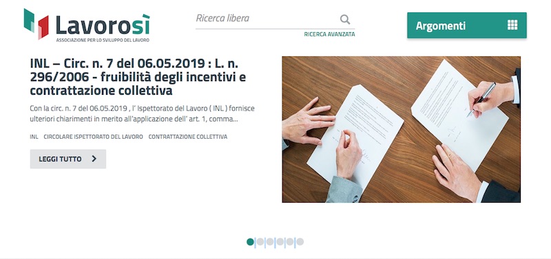 Screenshot del portale Lavorosi
