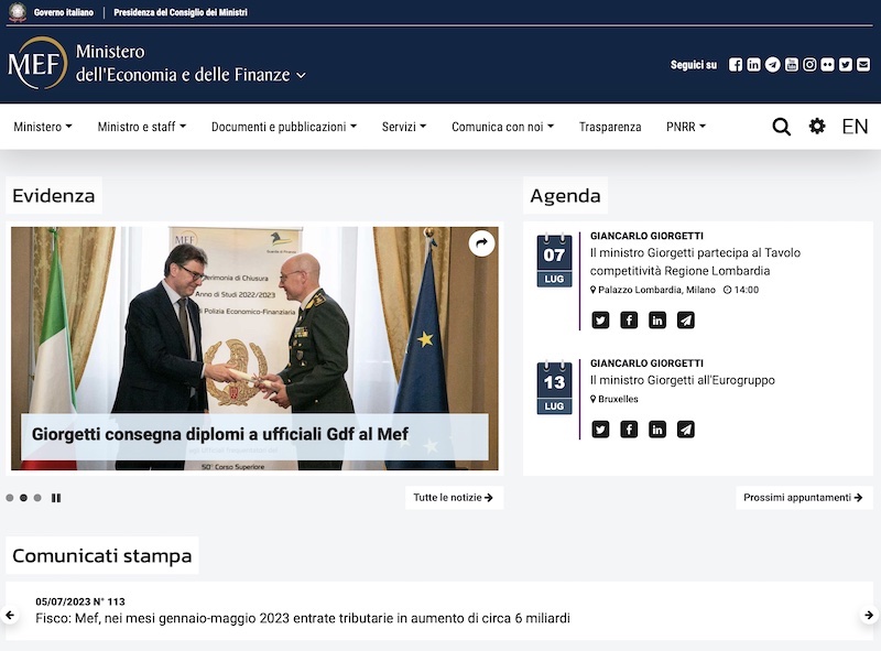 Screenshot del portale MEF